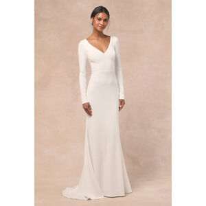 Lulus Feeling Of Forever White Long Sleeve Mermaid Maxi Dress - Size L